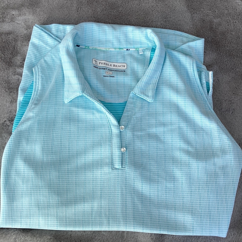 NWOT Pebble Beach Dry Luxe sleeveless aqua/white polo size XXL